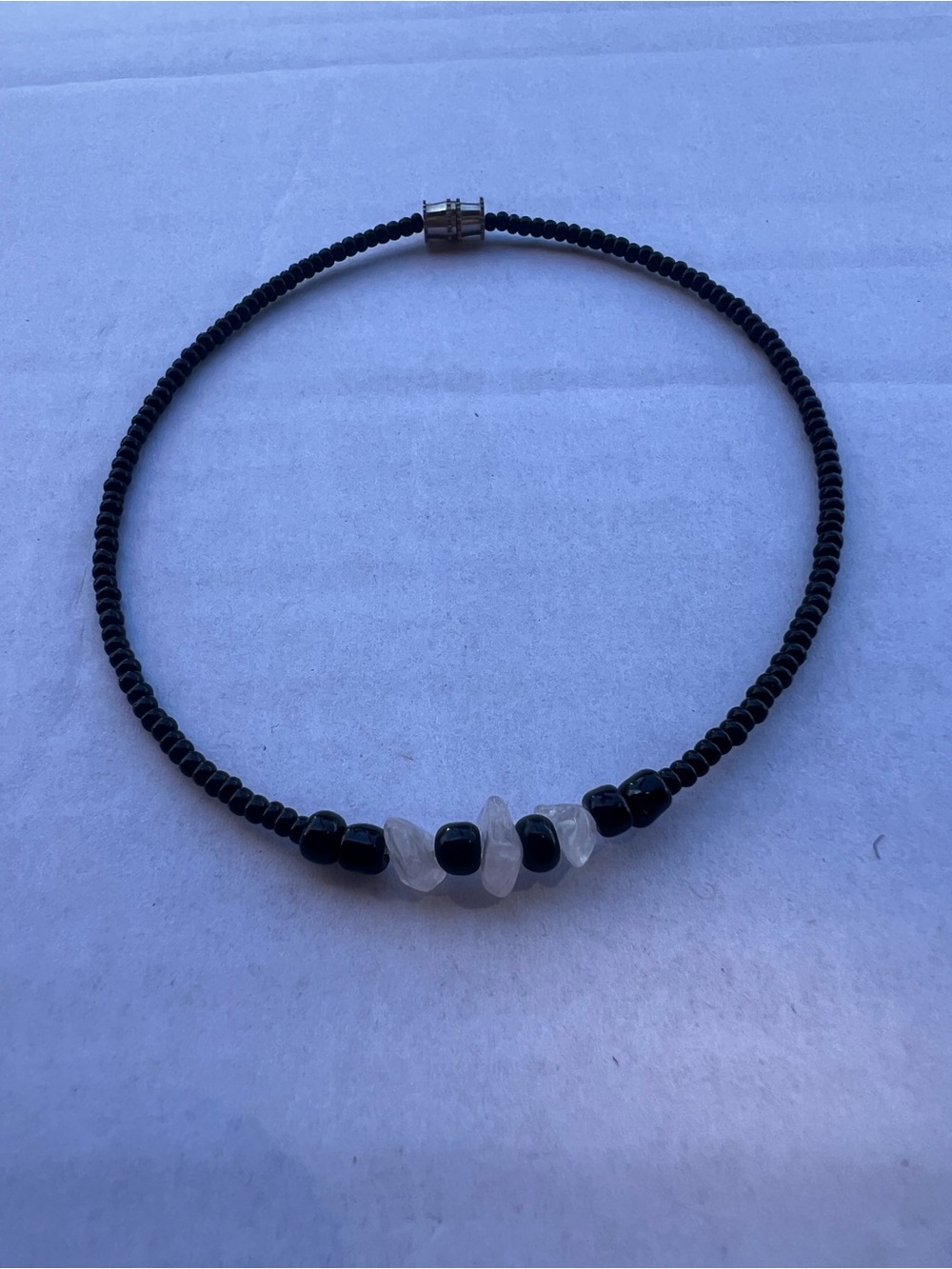 Handcrafted Black Beaded bracelet with Clear Stone Accents